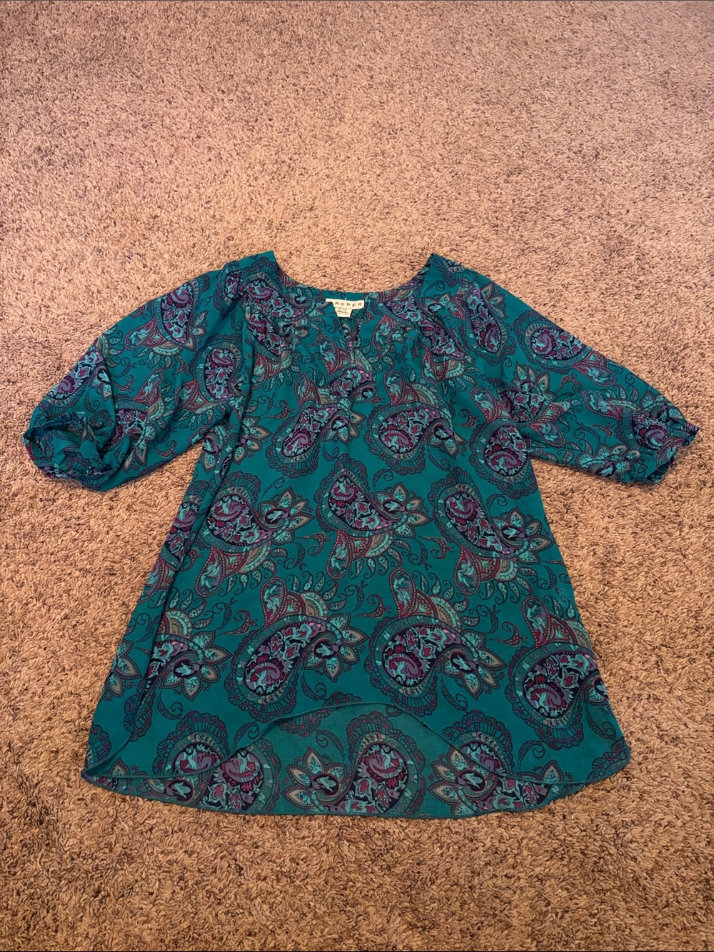 Roper Teal Paisley Peasant 3/4 Sleeve Top M